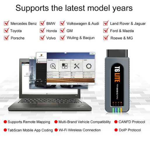 Tabscan T6 Lite J2534 OBD2 Diagnostic ECU Programming DoIP CANFD