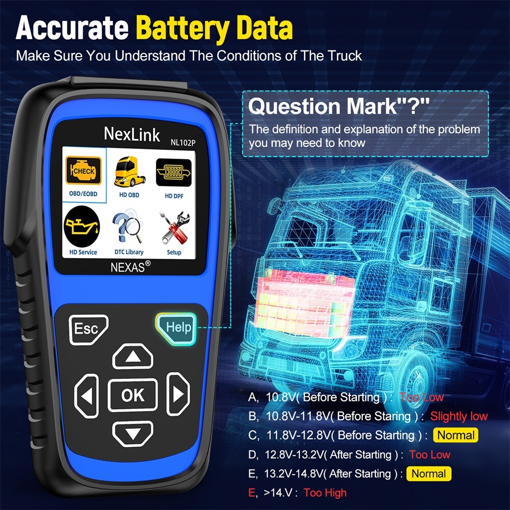 NEXAS NL102P Diesel Heavy Duty Truck OBD Scanner Diagnostic Tool DPF Oil Reset