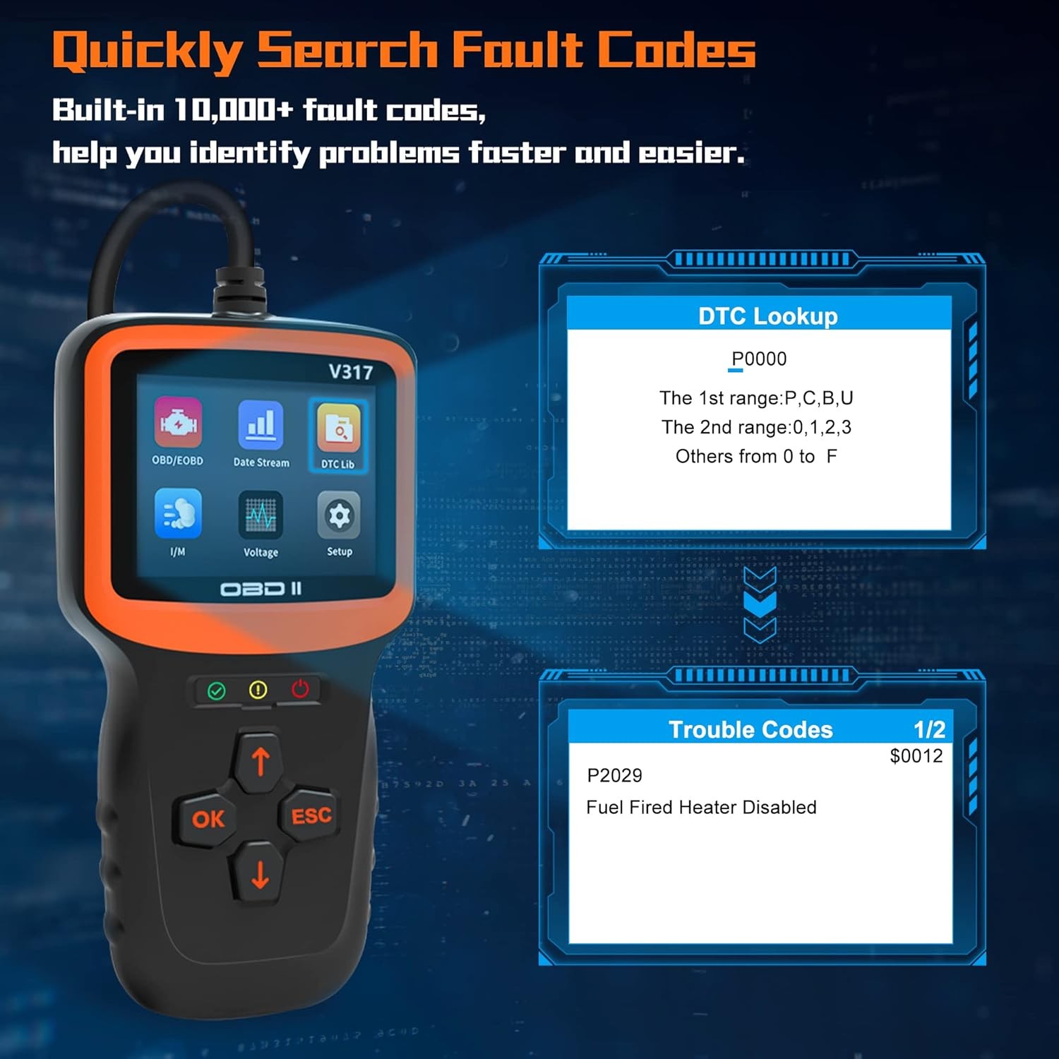 Check Engine Light Scanner OBD2 Code Reader Real-Time Graphs EVAP Voltage Tester