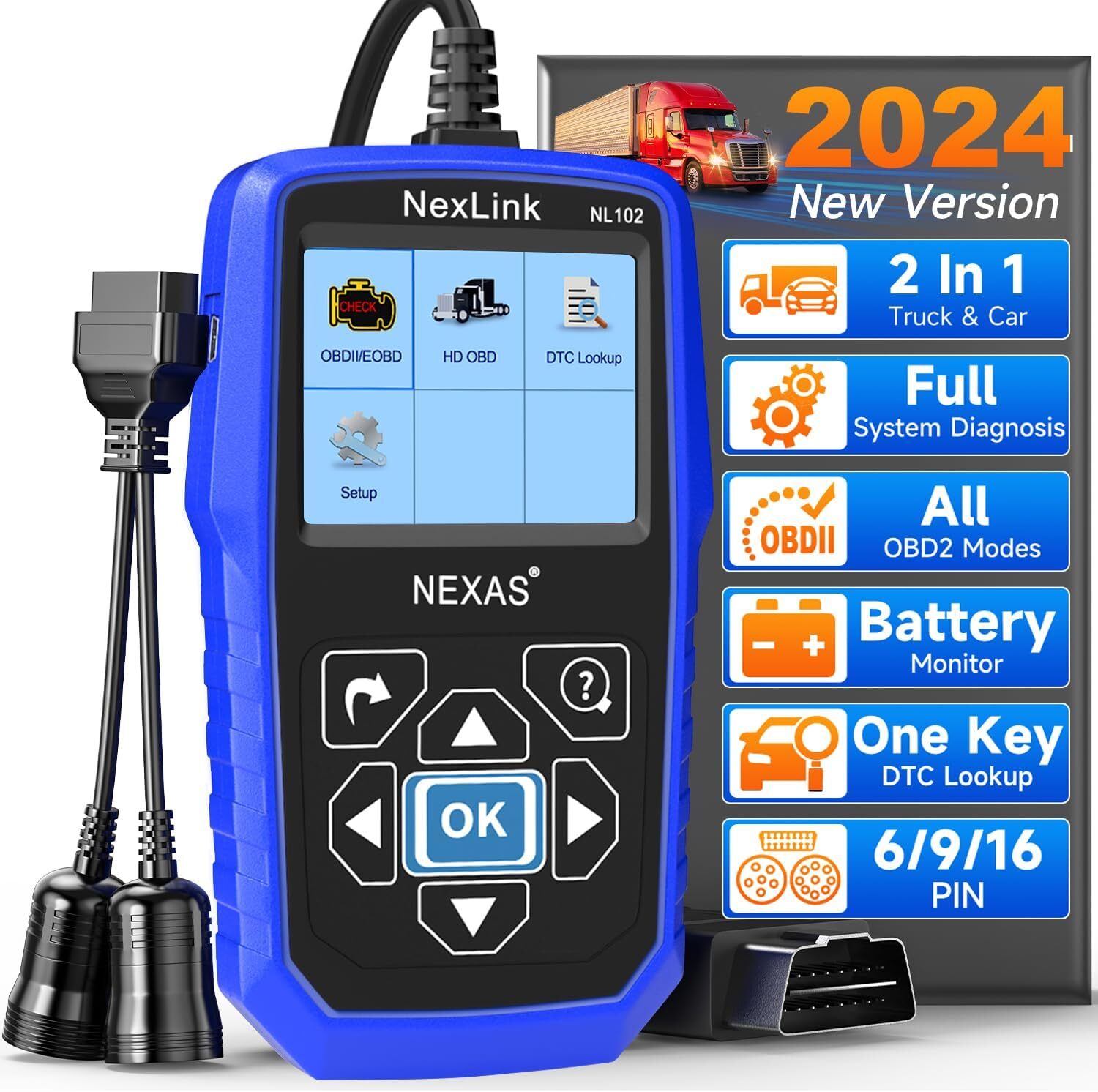 Diesel Heavy Duty Truck Scanner HD OBD All Systems Diagnostic Tool Codes Reader