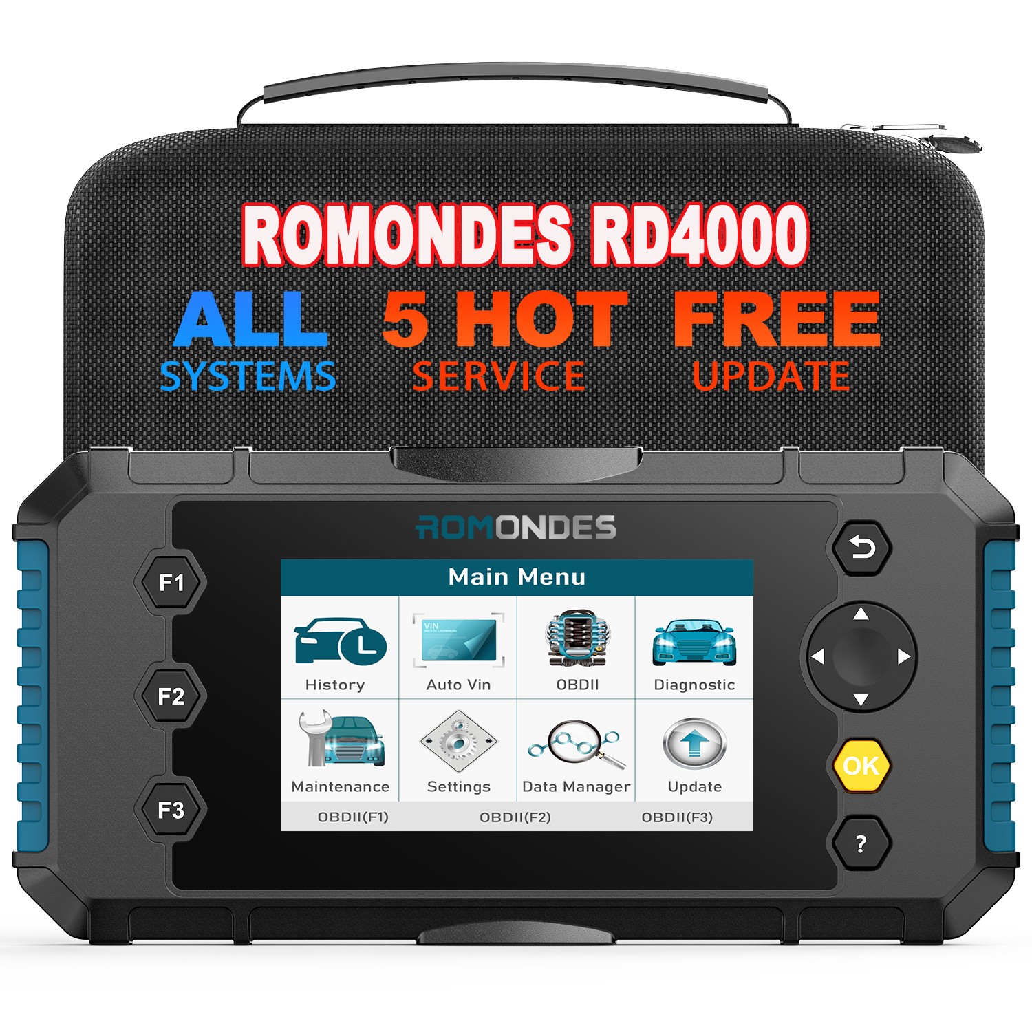 ROMONDES RD4000 OBD2 Scanner 5 Resets All System Diagnostic Tool Fit For FORD