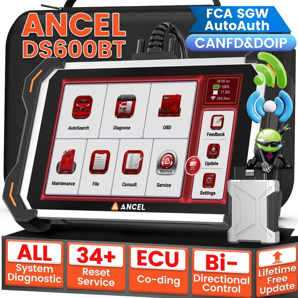ANCEL DS600 BT OBD2 Scanner Bi-directional All System Diagnostic Tool ECU Coding