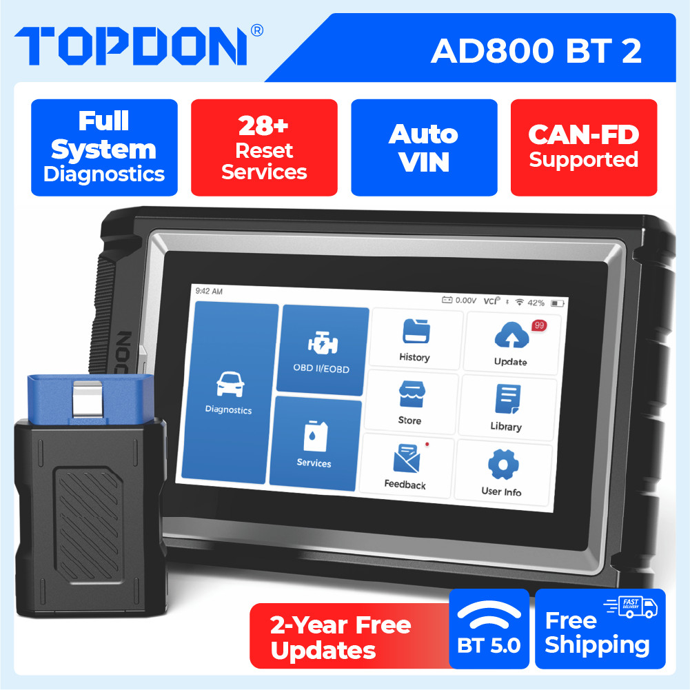 AD800BT 2 Full System OBD2 Scanner Car Diagnostic Tool 28 Reset K-EY Coding TPMS