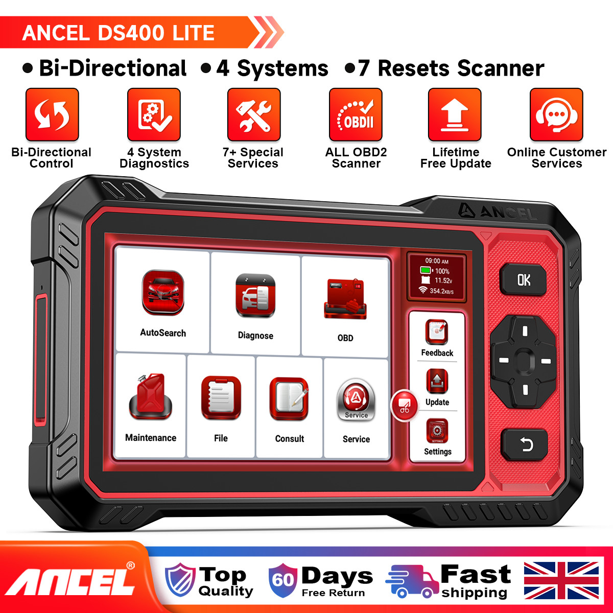 ANCEL DS400 Lite Automotive OBD2 Scanner Bidirectional Control ABS Bleeding Oil