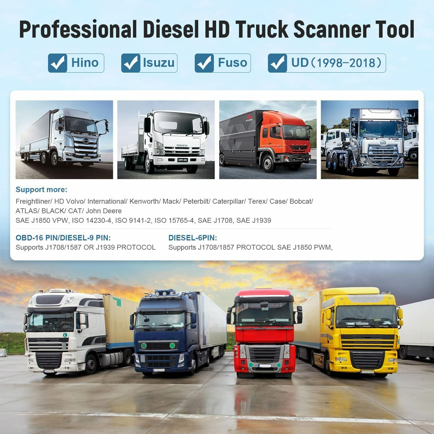 F506 PRO Heavy Duty Truck Code Reader Full-Systems OBD2 Scanner DPF Oil Reset