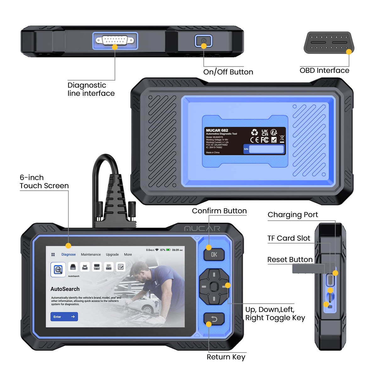 MUCAR 632 AI OBD2 Scanner ABS SRS SAS AT TPMS EPB Engine Car Diagnostic Tool