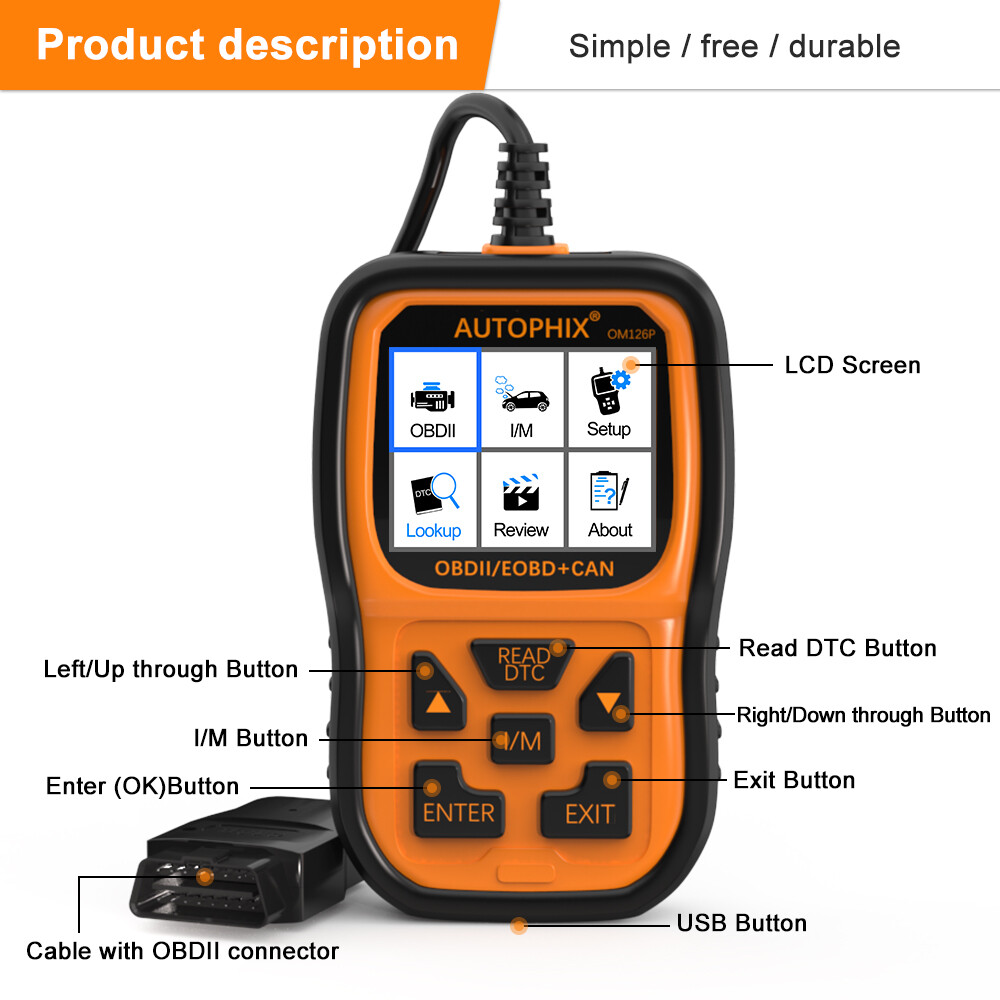 AUTOPHIX OM126P Car Vehicle Code Reader Car OBD2 Scanner Diagnostic Check Engine