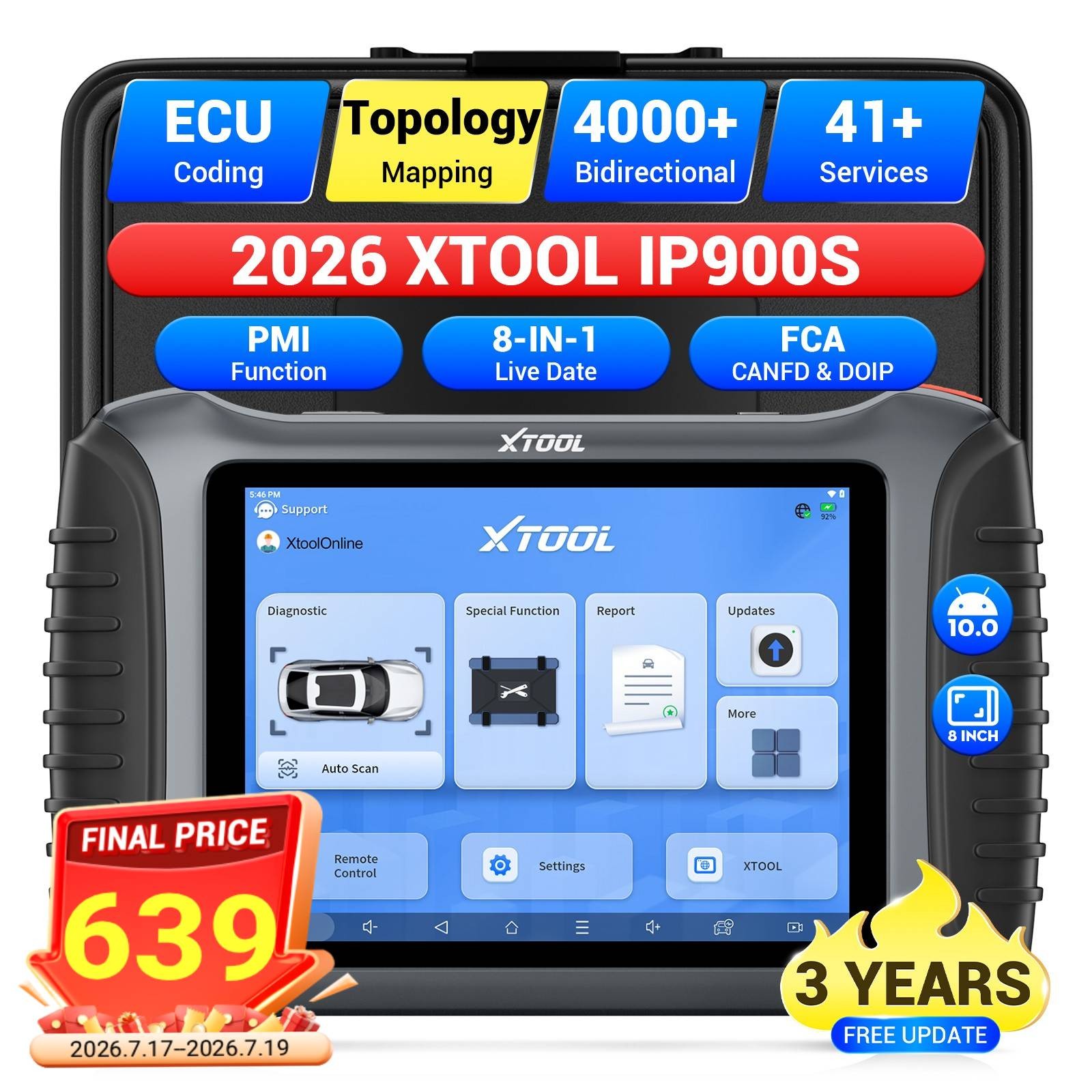 2026 XTOOL IP900S OBD2 Scanner Diagnostic ECU Coding Topology Key Programming