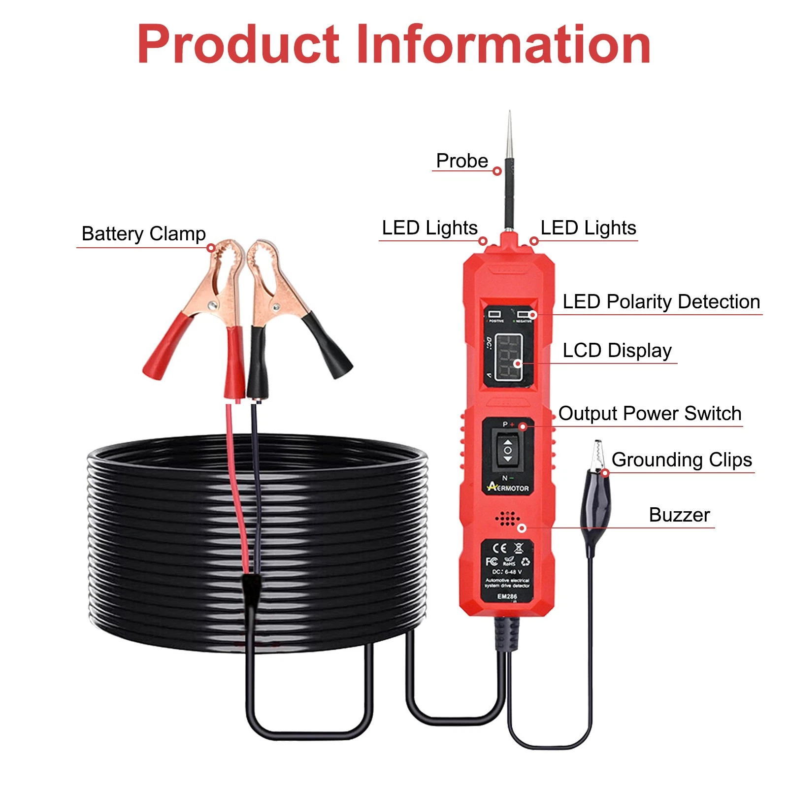 Automotive Power Probe 6-48V Digital Circuit Tester with LCD Car Diagnostic Tool