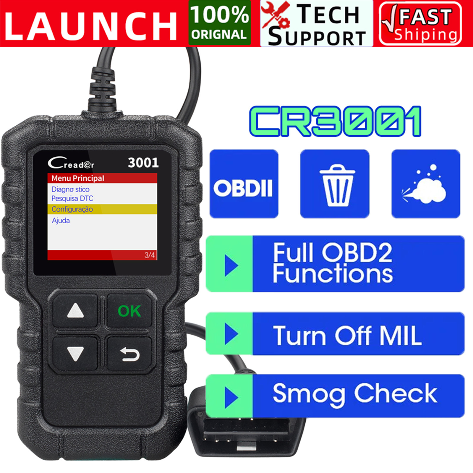 LAUNCH CR3001 OBD2 Car Scanner Code Reader Check Engine Fault Diagnostic Tool