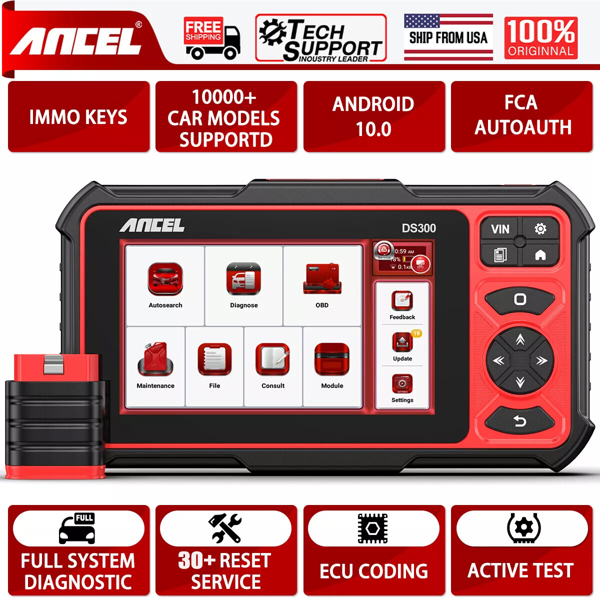 ANCEL DS300 Automotivo OBD2 Scanner Car Diagnostic Tool Bi-directional Test