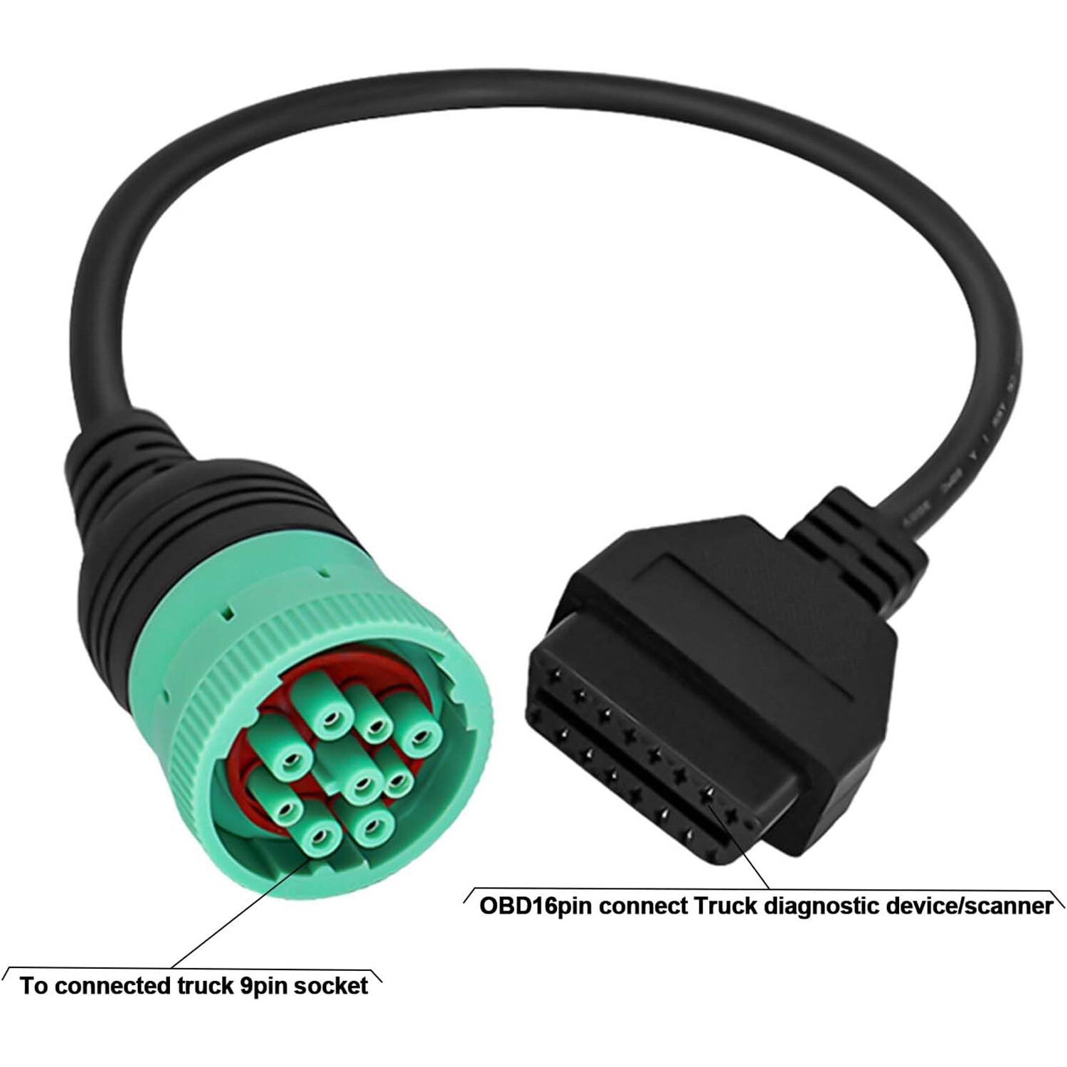 9 Pin J1939 to 16 Pin OBD2 16PIN OBDII Adapter Cable Heavy Duty Truck