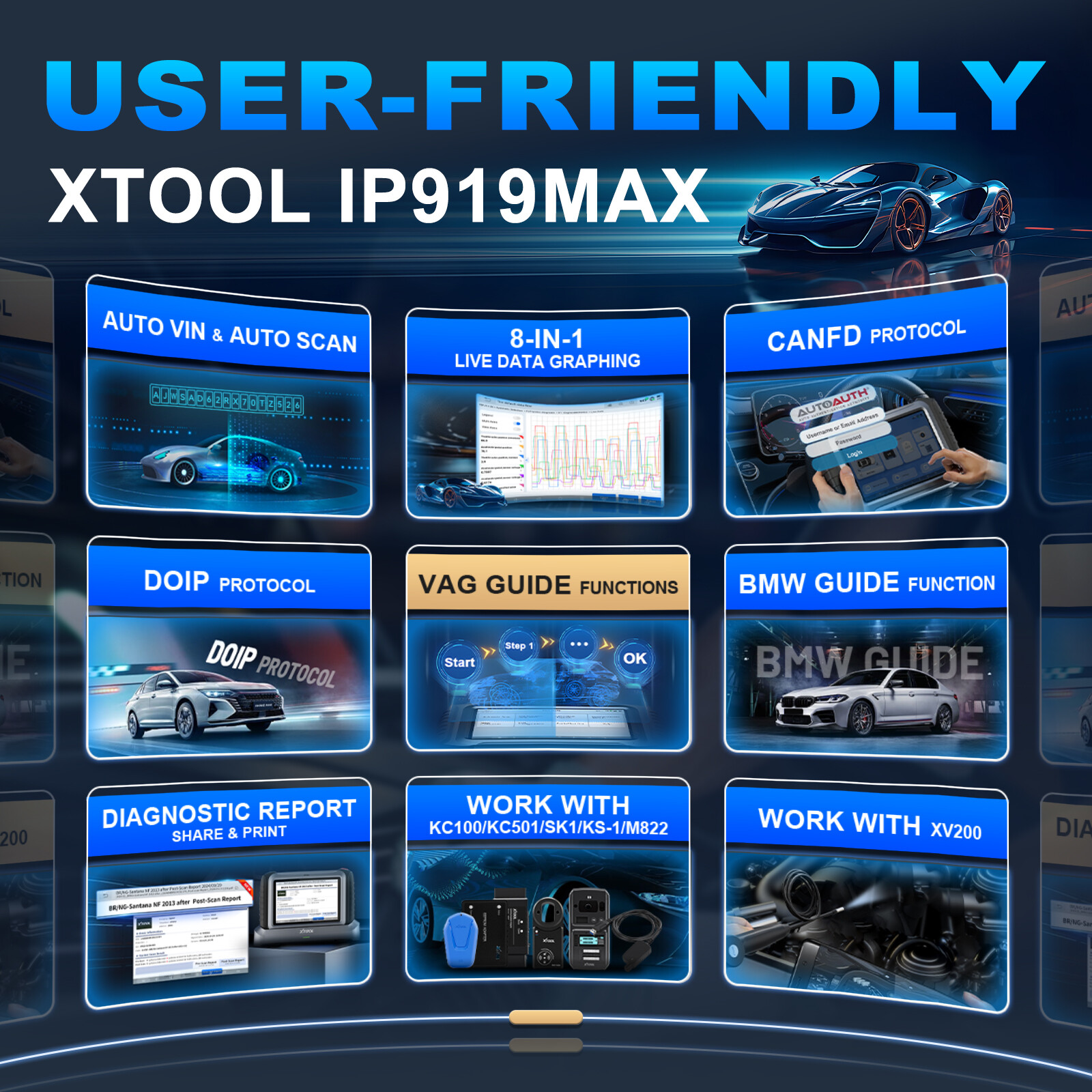 XTOOL IP919 MAX J2534 Programming Diagnostic Tool OBD2 Key Programming 51+ Reset