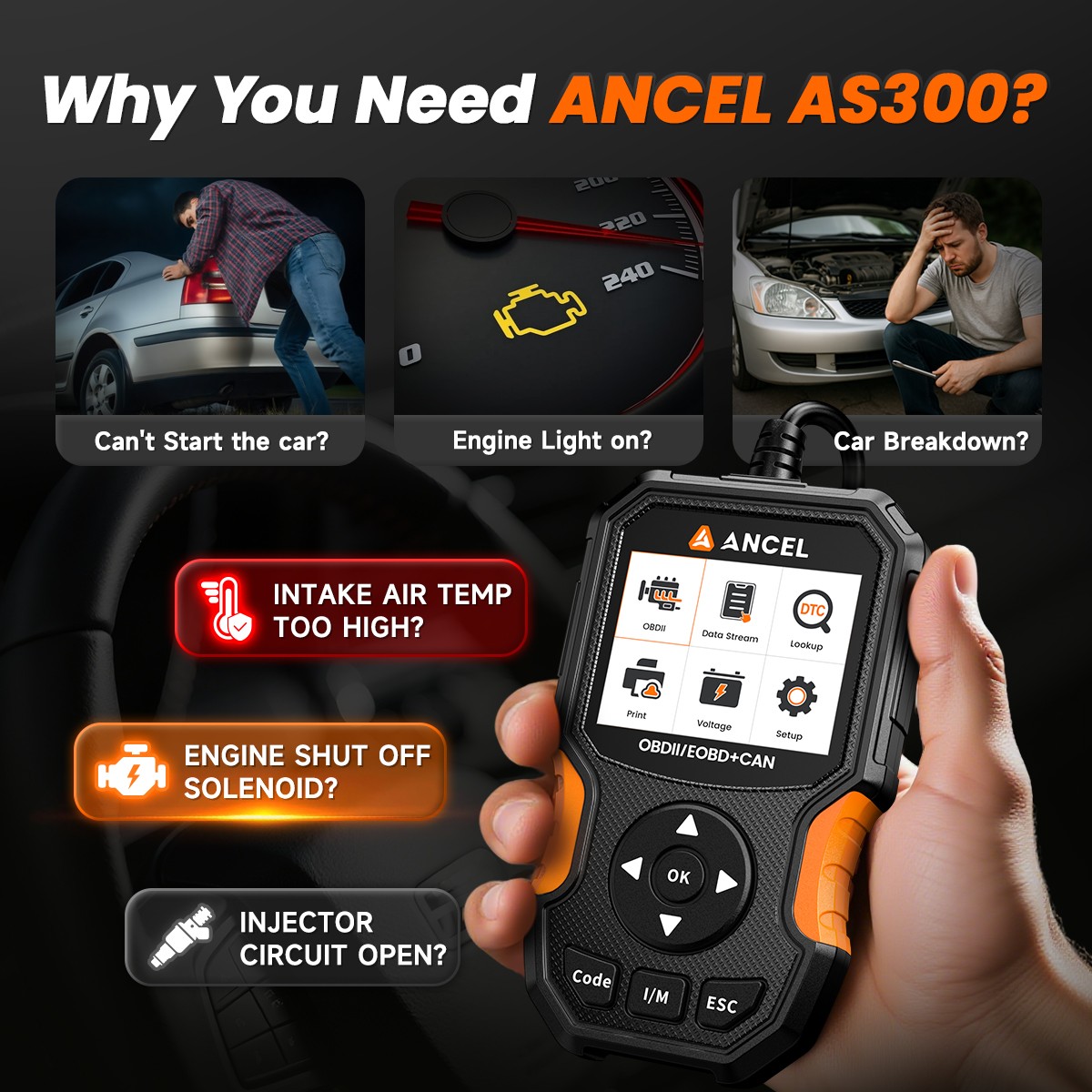 ANCEL AS300 OBD2 Scanner Universal Car Code Reader Engine Fault Diagnostic Tool
