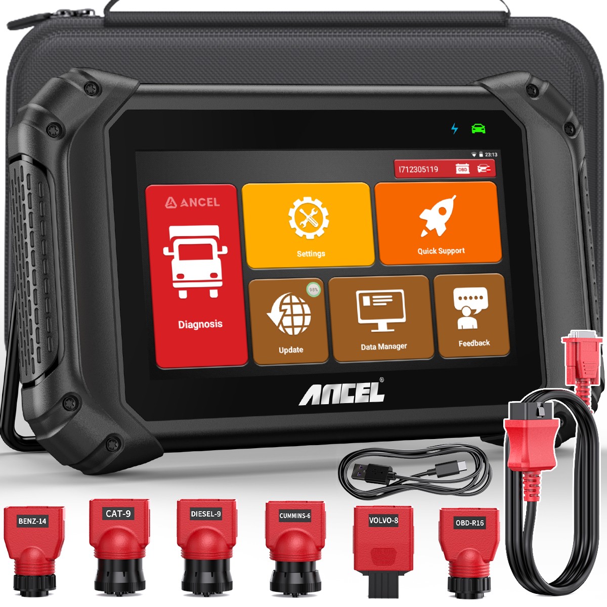 ANCEL V5 HD Heavy Duty Truck Scanner Diesel OBD2 Scan Tool DPF Regen ECU Coding