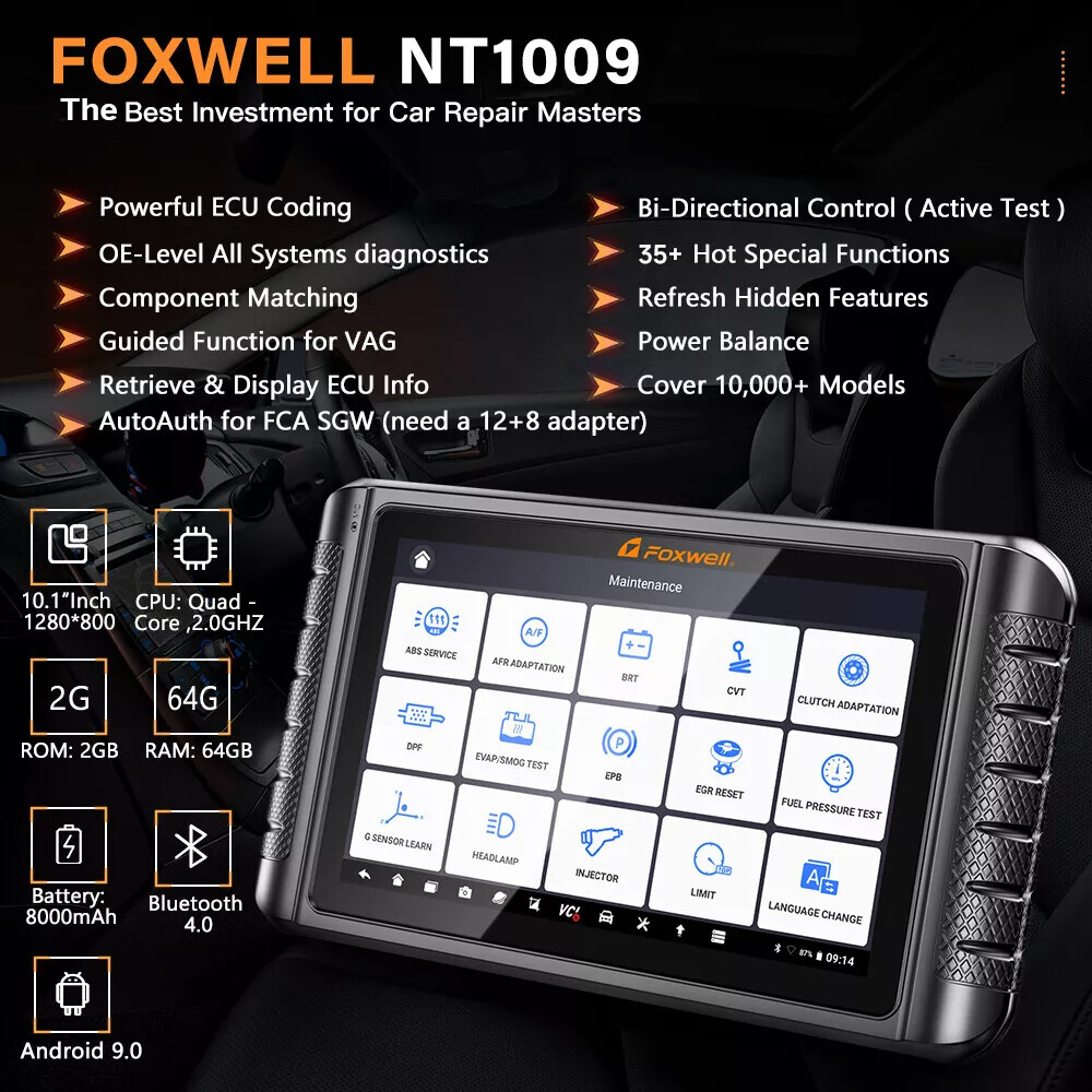 Foxwell NT1009 Bidirectional OBD2 Scanner Auto Diagnostic Tool ECU Key Coding