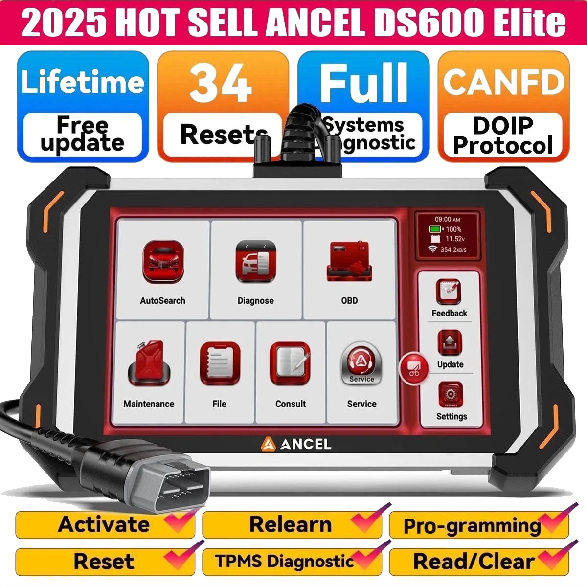 ANCEL DS600 Elite Car Bidirectional OBD2 Scanner Tool FCA SGW AutoAuth VAG Guide