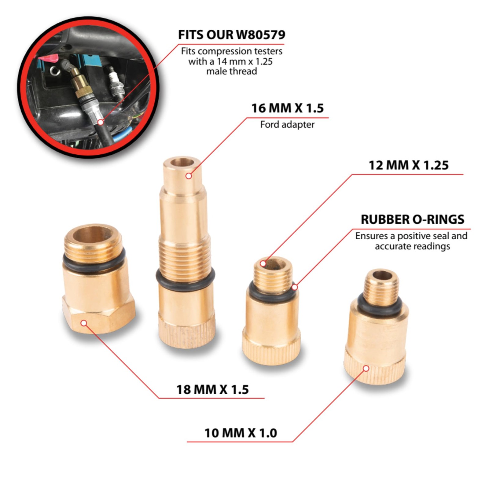 Performance Tool W80577 Compression Tester Spark Plug, Gold