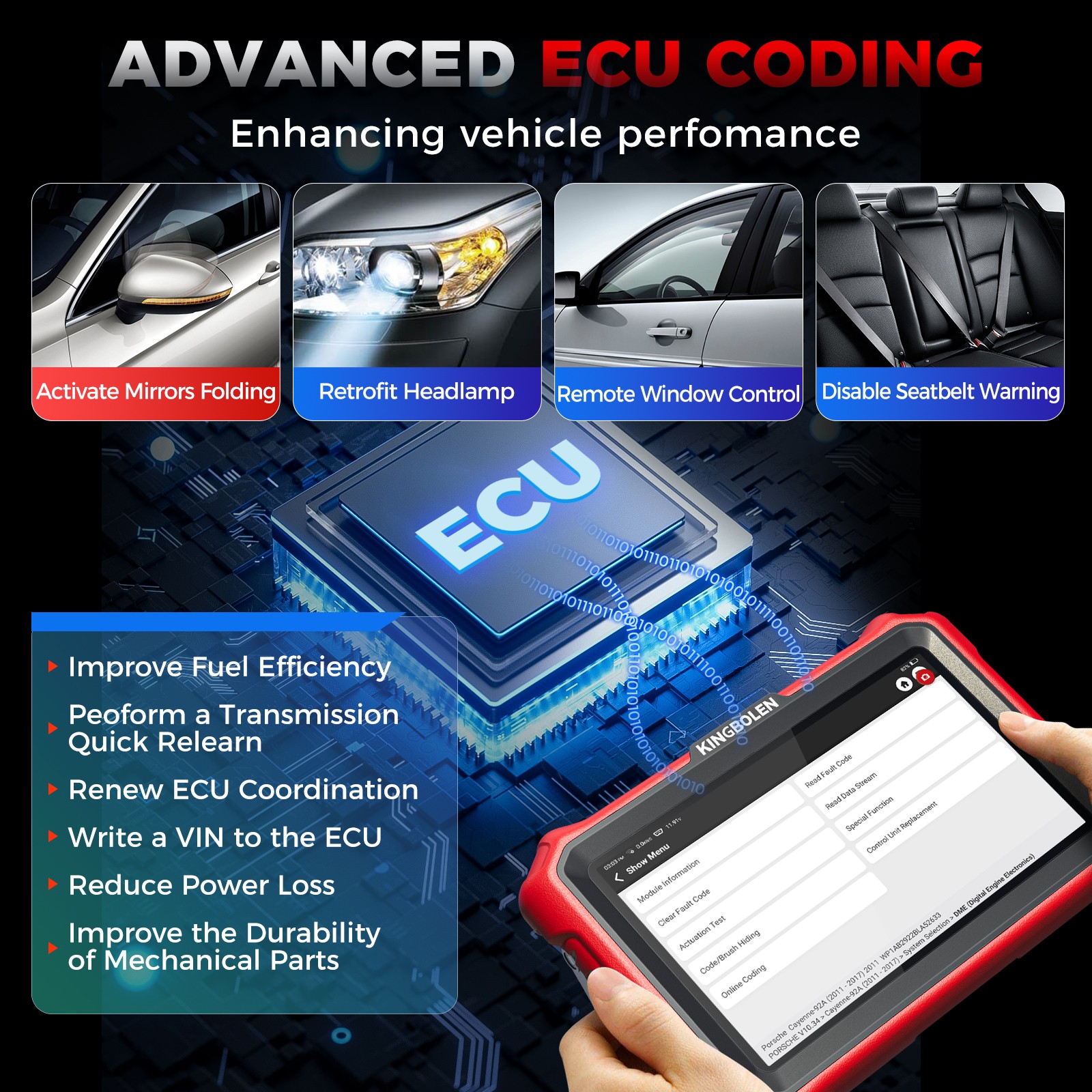 KINGBOLEN K8 PRO Wireless Bluetooth OBD2 Car Scanner Diagnostic Tool Free Update