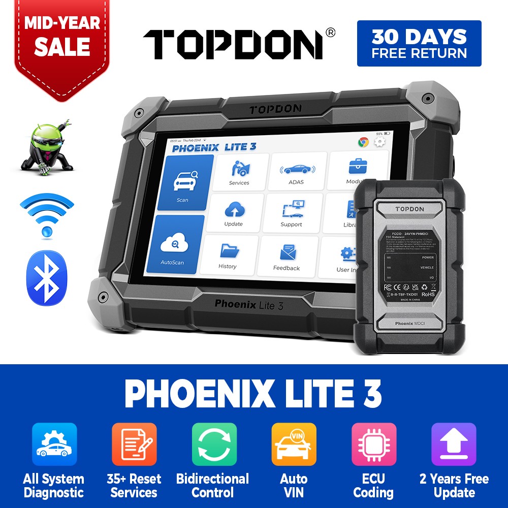 TOPDON Phoenix Lite 3 OBD2 Scanner ECU Coding Bidirectional Diagnostic Scan Tool