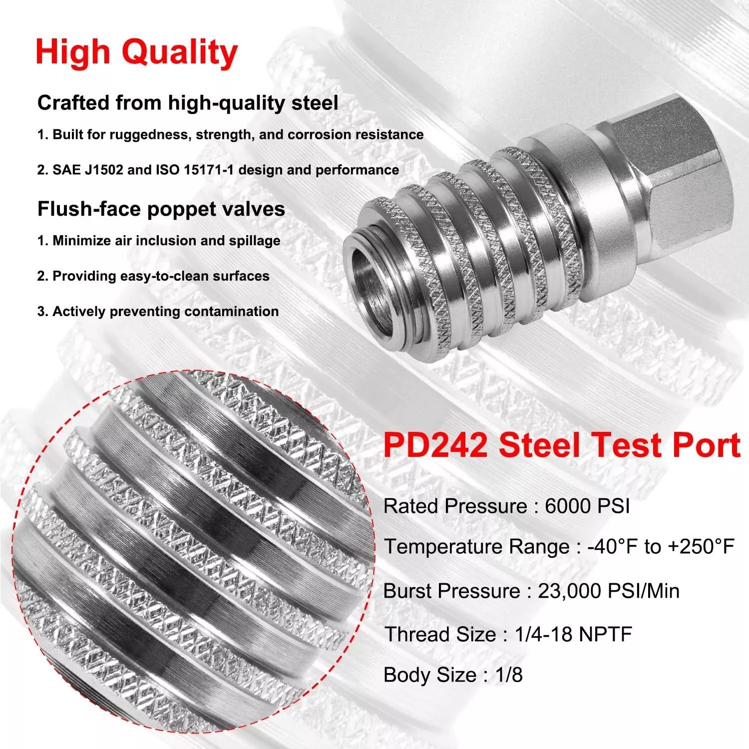 PD242 Series PD Steel Test Port and Diagnostic Equipment Quick Coupler w/ Female