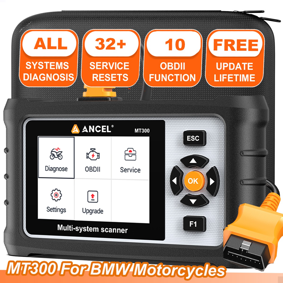ANCEL MT300 Motorcycle Diagnostic Scanner Full Systems OBD2 Code Reader For BMW