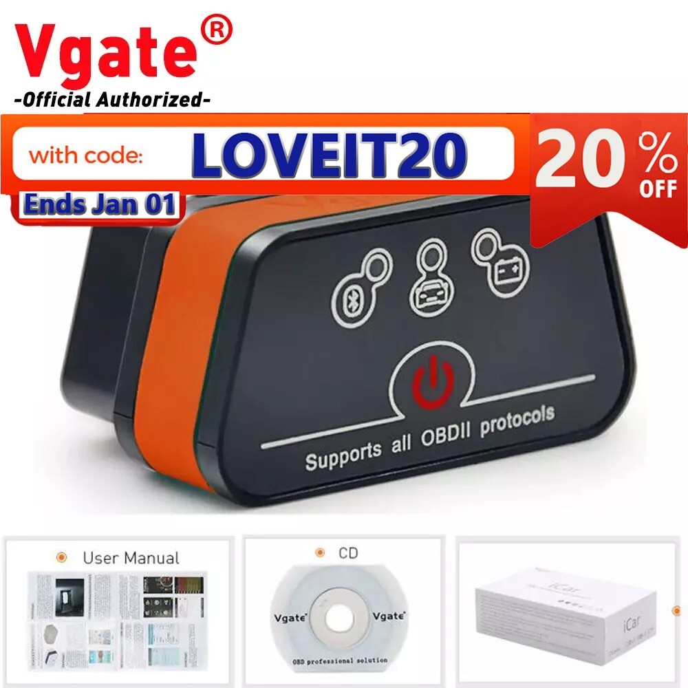 Vgate Icar2 Bluetooth ELM327 Code Reader OBD2 Scanner Diagnostic Tool Android/PC