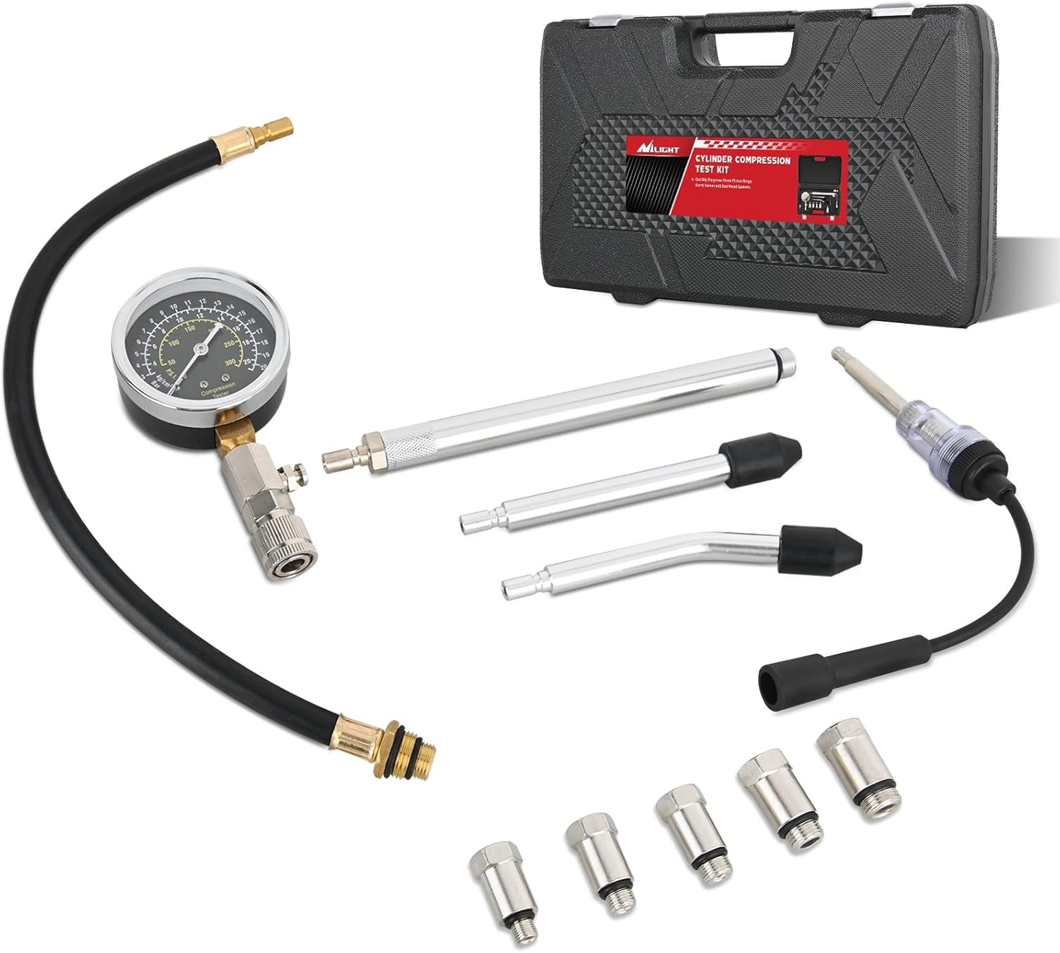 Nilight Engine Compression Tester Kit 11 PCS with Spark Plug Tester