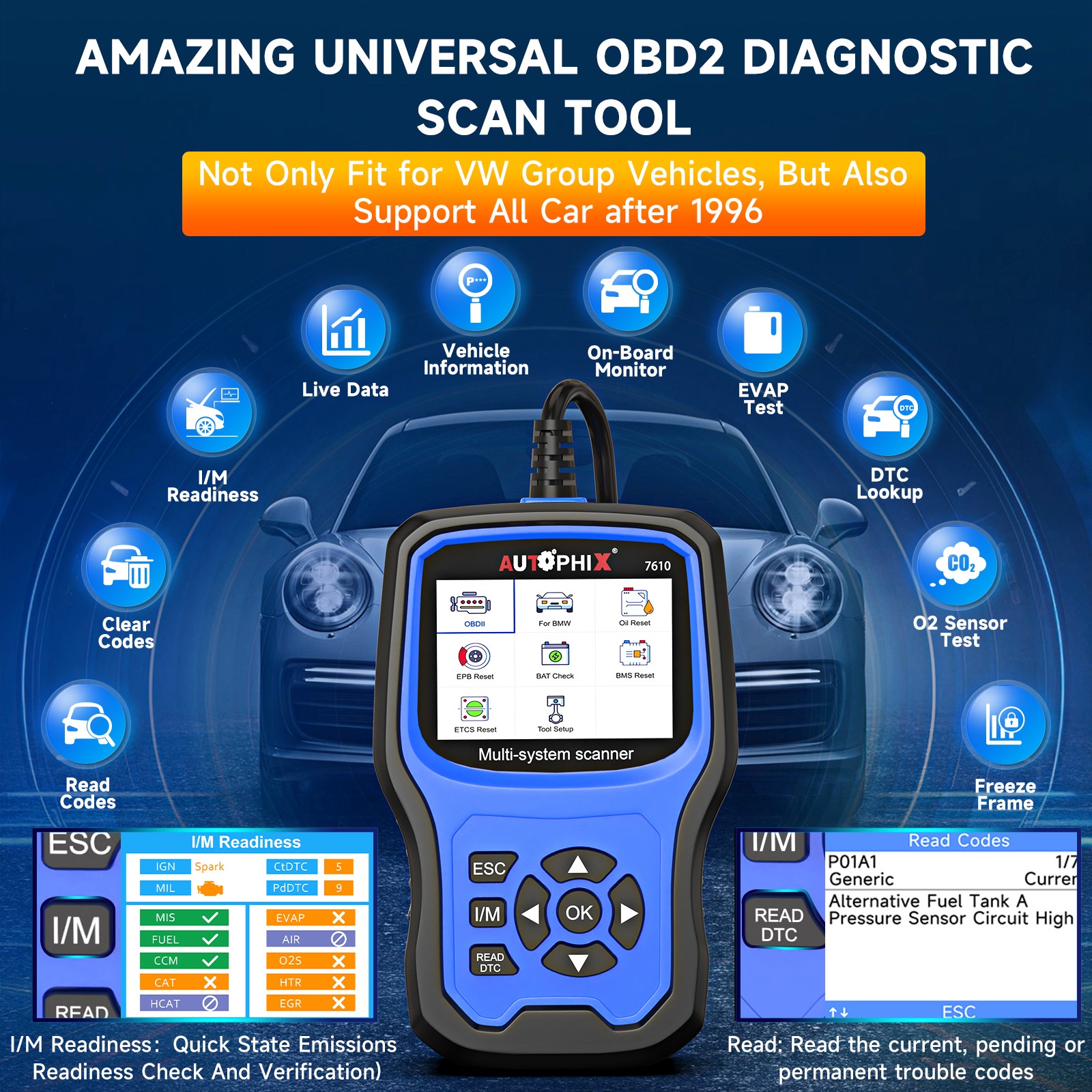 AUTOPHIX 7610 Car All System OBD2 Diagnostic Scanner EPB Brake Pads ABS Bleeding