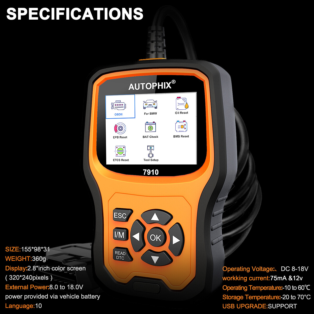 Autophix 7910 OBD2 Scanner Diagnostic Tool Code Reader & Reset for BMW/Mini/RR
