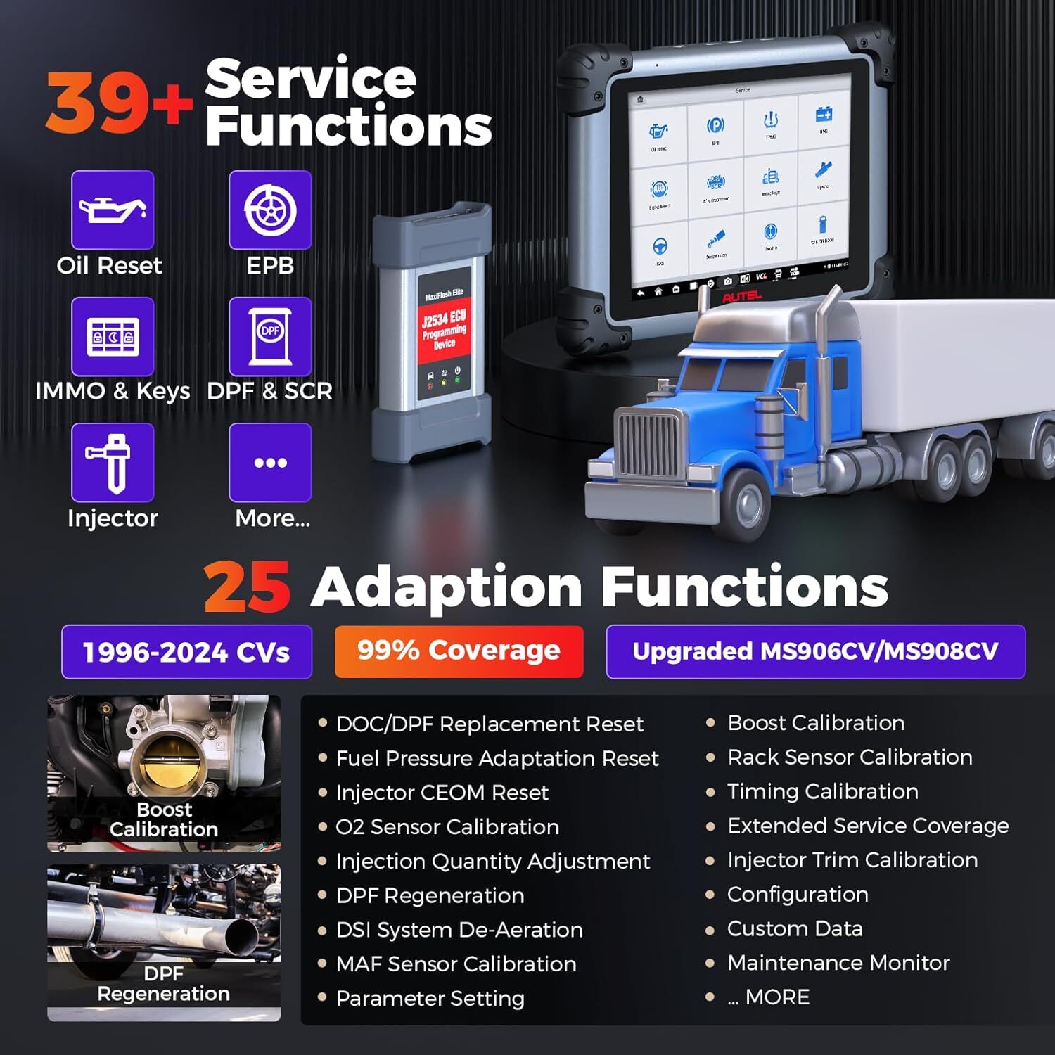 2026 Autel MS908CV II MaxiSys Truck Scanner J1939 J1708 ECU Coding Bidirectional