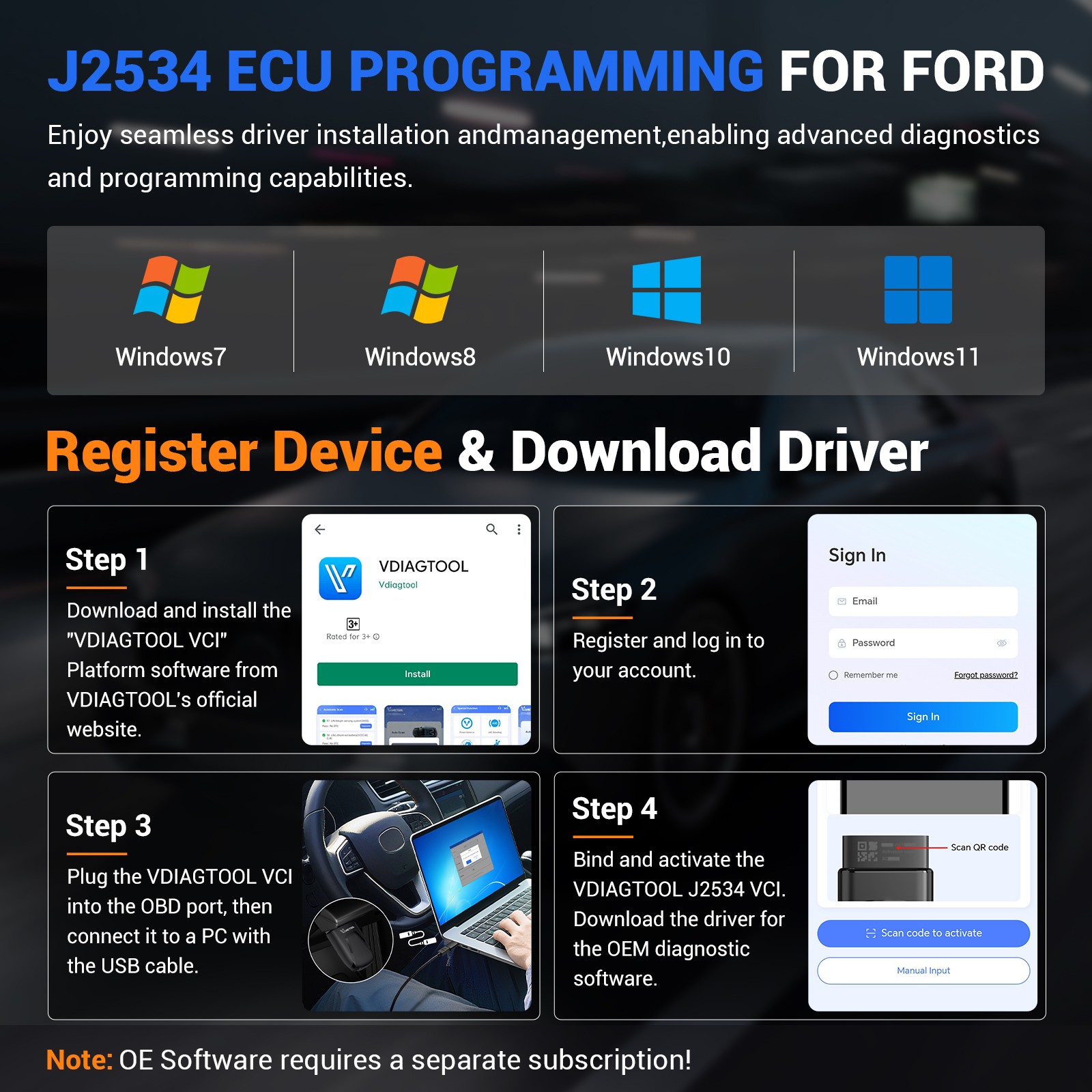 VDIAGTOOL D502 Bluetooth OBD2 Scanner Full System Car Diagnostic Tool For Ford