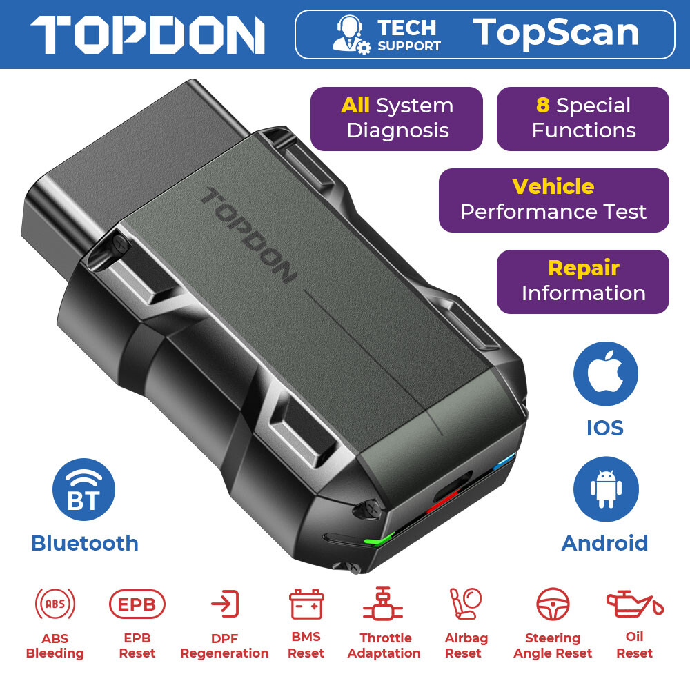 TOPDON TopScan Car OBD2 Scanner Auto Diagnostic Tool ABS SRS TPMS All Systems