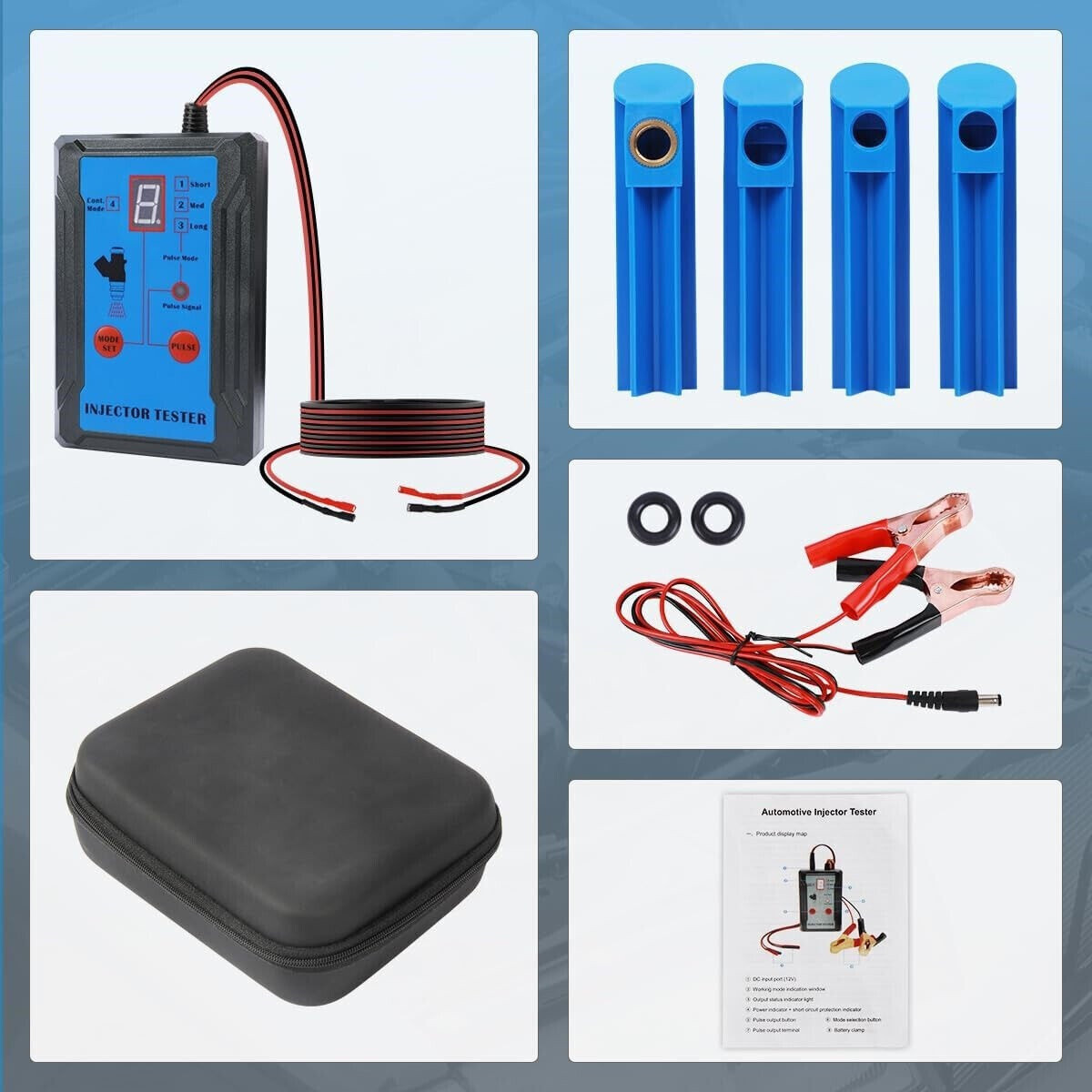 12/24V Fuel Injector Tester Gasoline Flush Cleaner Adapter Nozzle DIY Test Leads