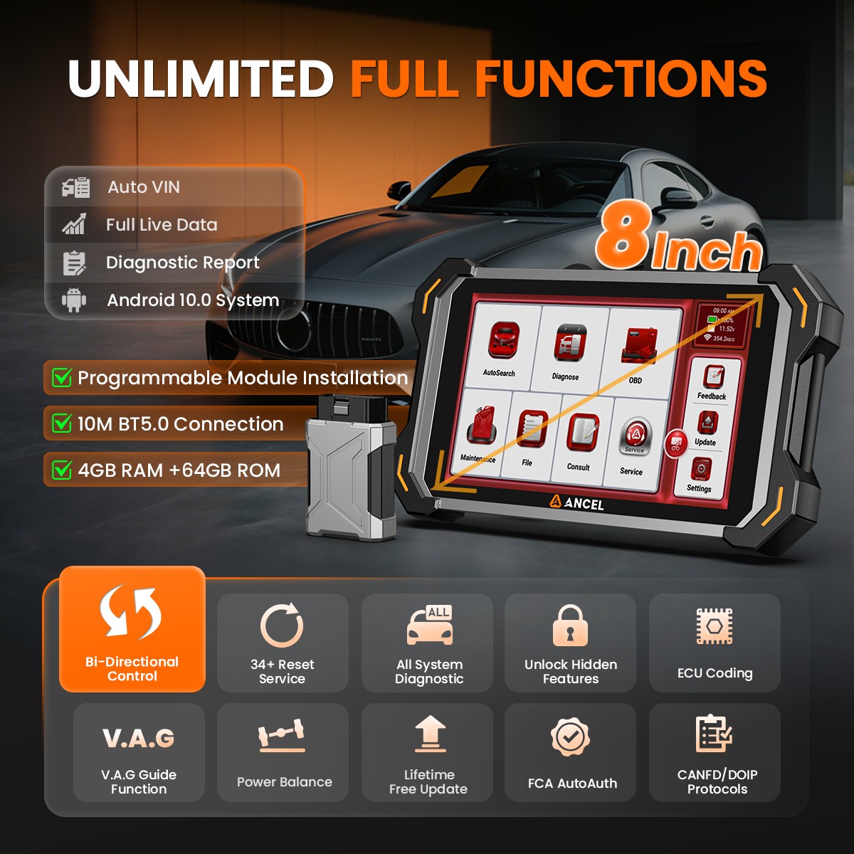 ANCEL DS600 BT Bidirectional OBD2 Scanner Car Diagnostic Tool Key Coding For BMW