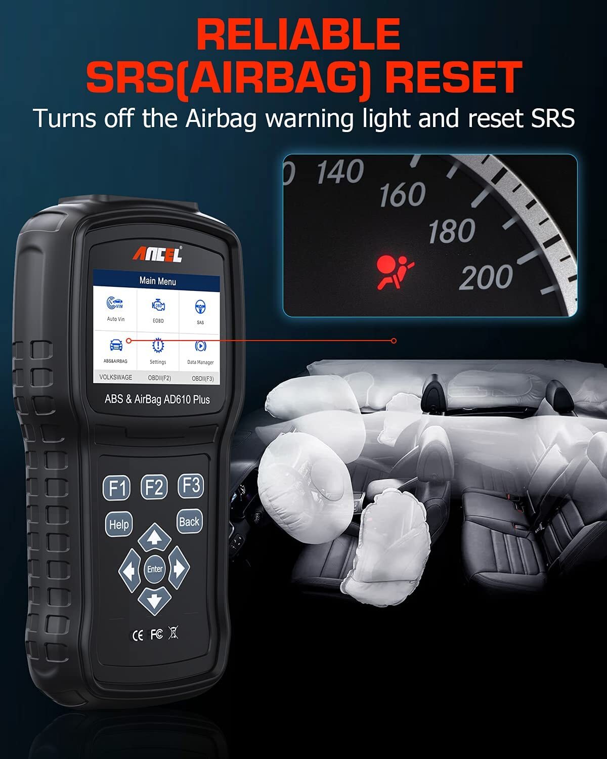 Ancel AD610 PRO Bi-Directional Scan Tool WiFi OBD2 Diagnostic Scanner ABS SRS