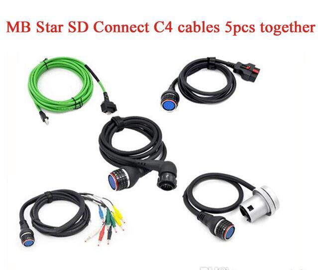 New Full Set Cables for MB Star C4 SD Connect 5pcs 16pin 14pin lan 38pin 4pin