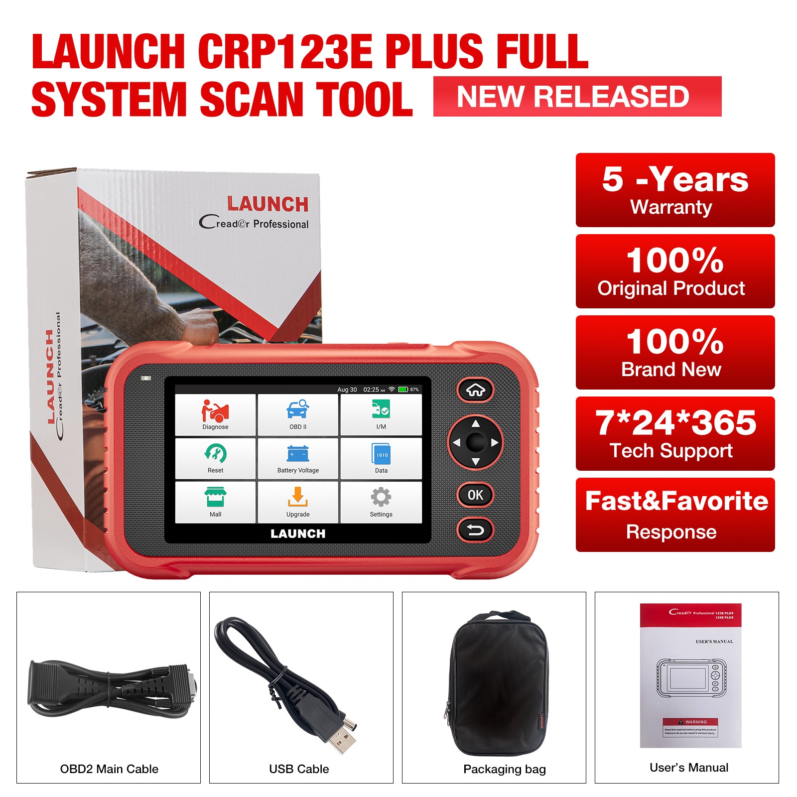 LAUNCH CRP123E Plus ALL System OBD2 Car Diagnostic Scanner SAS Oil Lifetime Free
