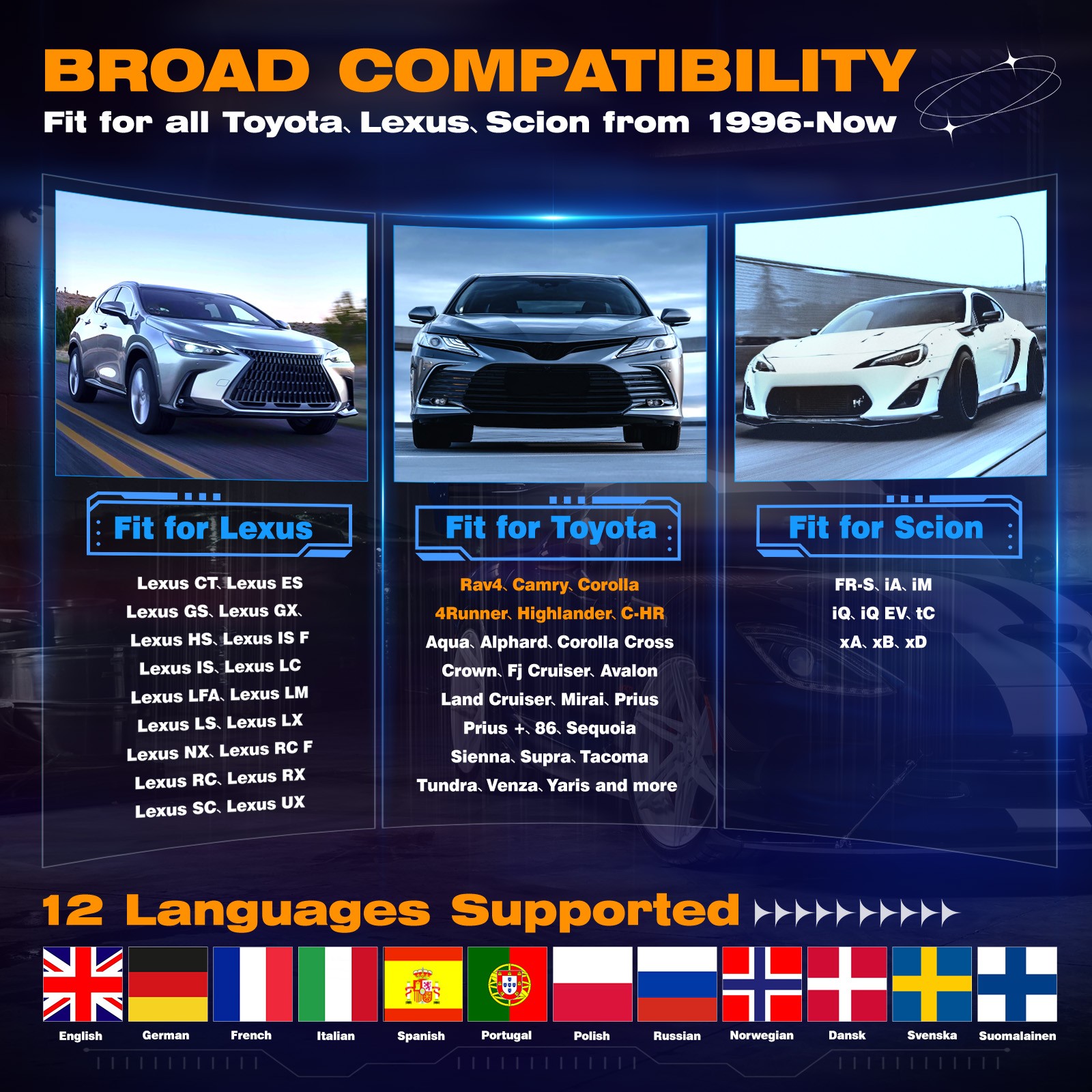 OBD2 Scanner All System Diagnostic Tool Code Reader EPB TPMS ABS BMS for Toyota