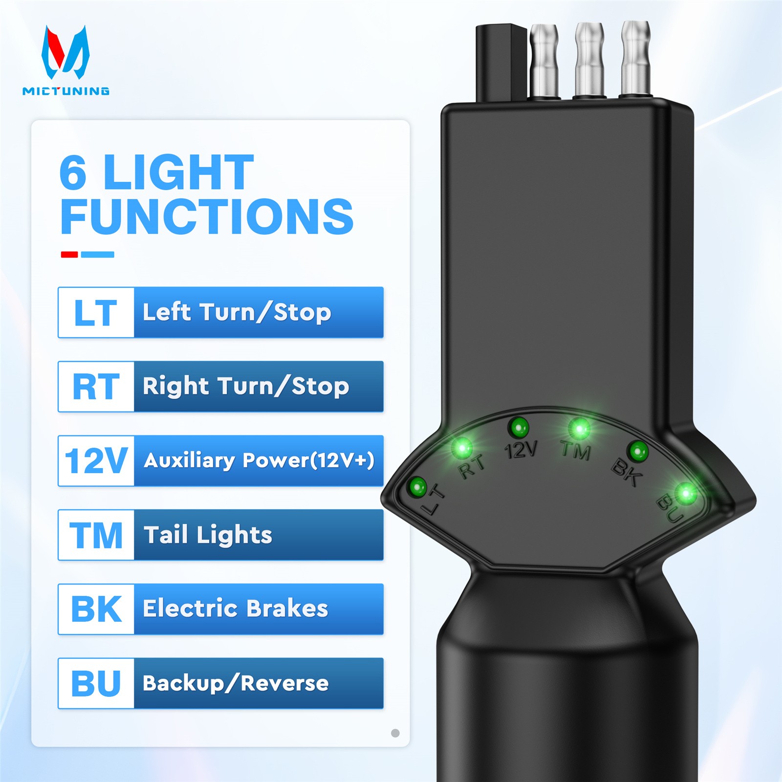 12V 7Way RV Blade to 4 Pin Plug 6 Function Led Light Tester for RV Truck Trailer
