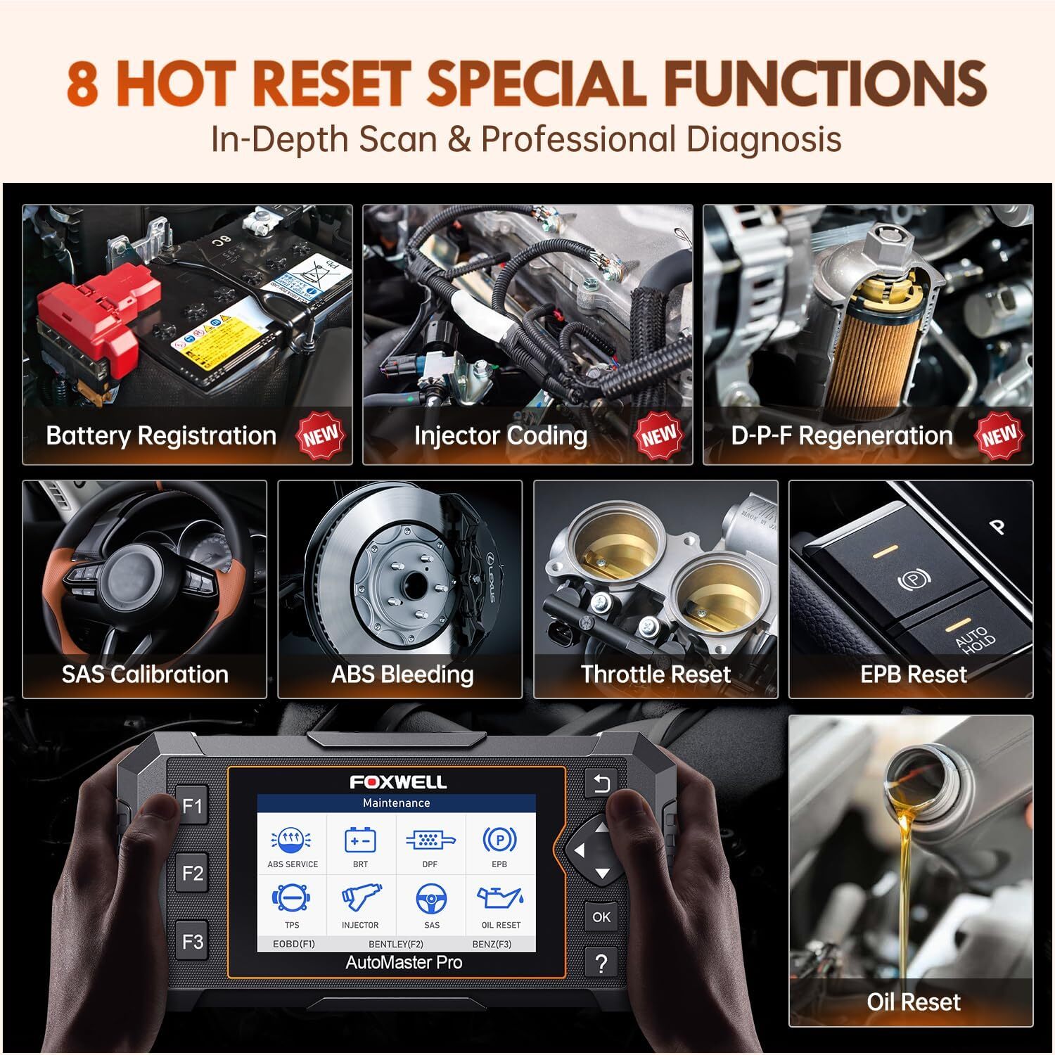 FOXWELL NT624 Elite SAS TPS Oil EPB BRT Reset ODB2 Scanner All System Scan Tool