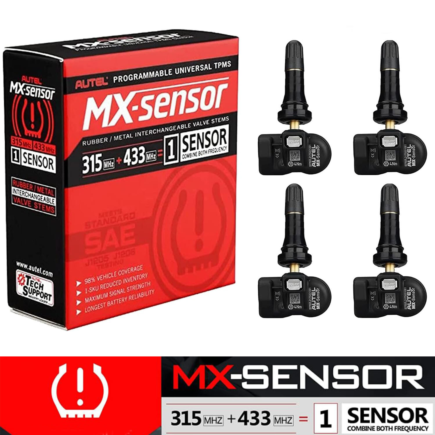 Autel MX-Sensor Universal Programmable TPMS Sensor 315 & 433MHz Pressure Sensor