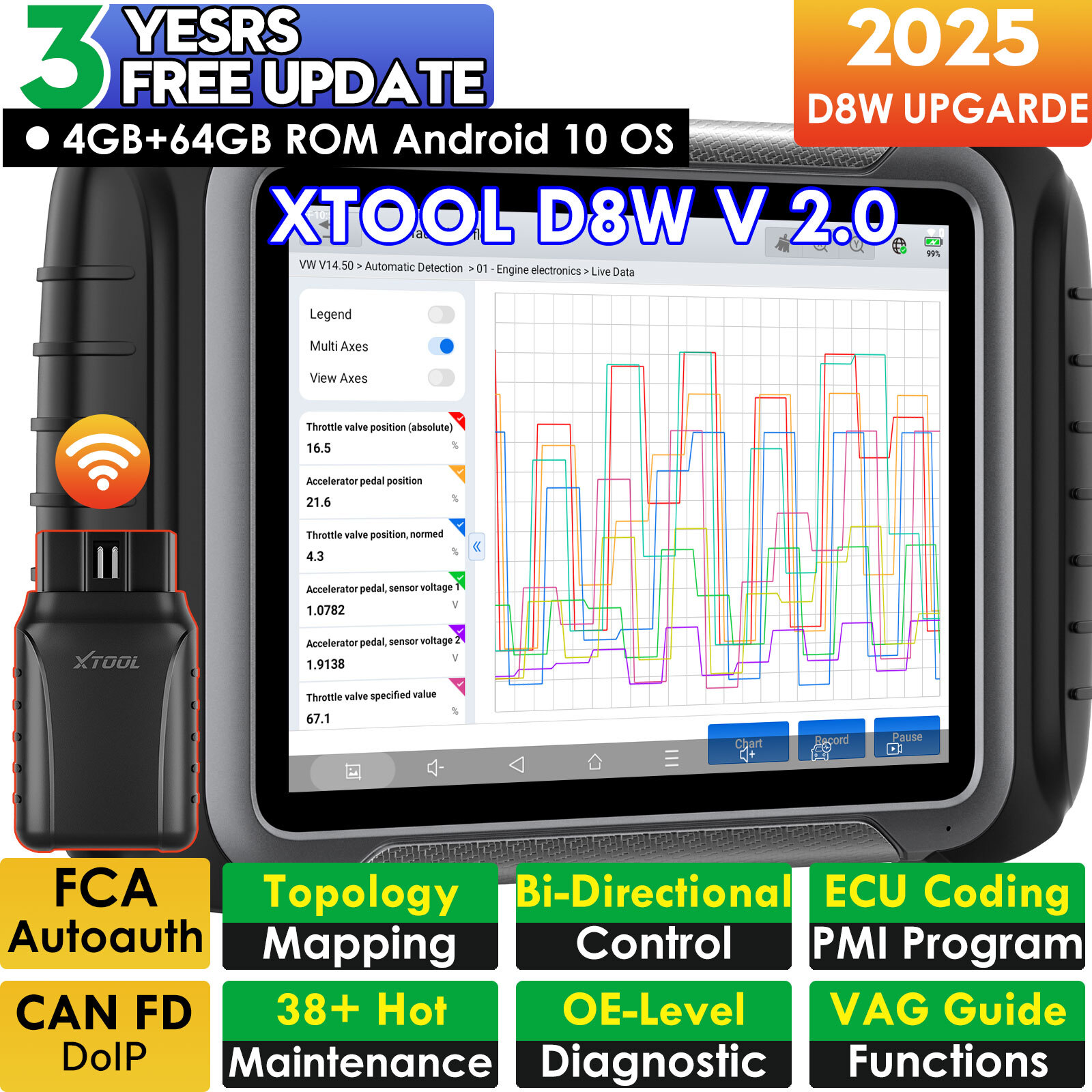 XTOOL D8W V2.0 Topology Bidirectional Diagnostic Scanner Key Coding Programming