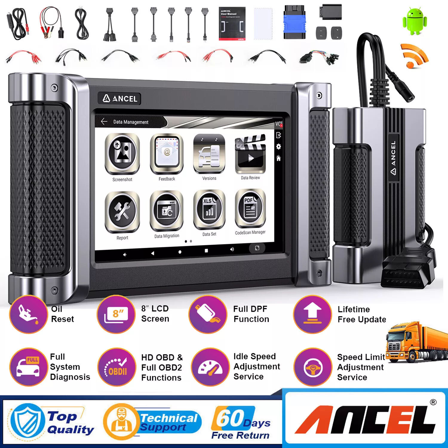 ANCEL HD8000 All System Code Reader Diesel Heavy Duty Truck Scanner Diagnostic