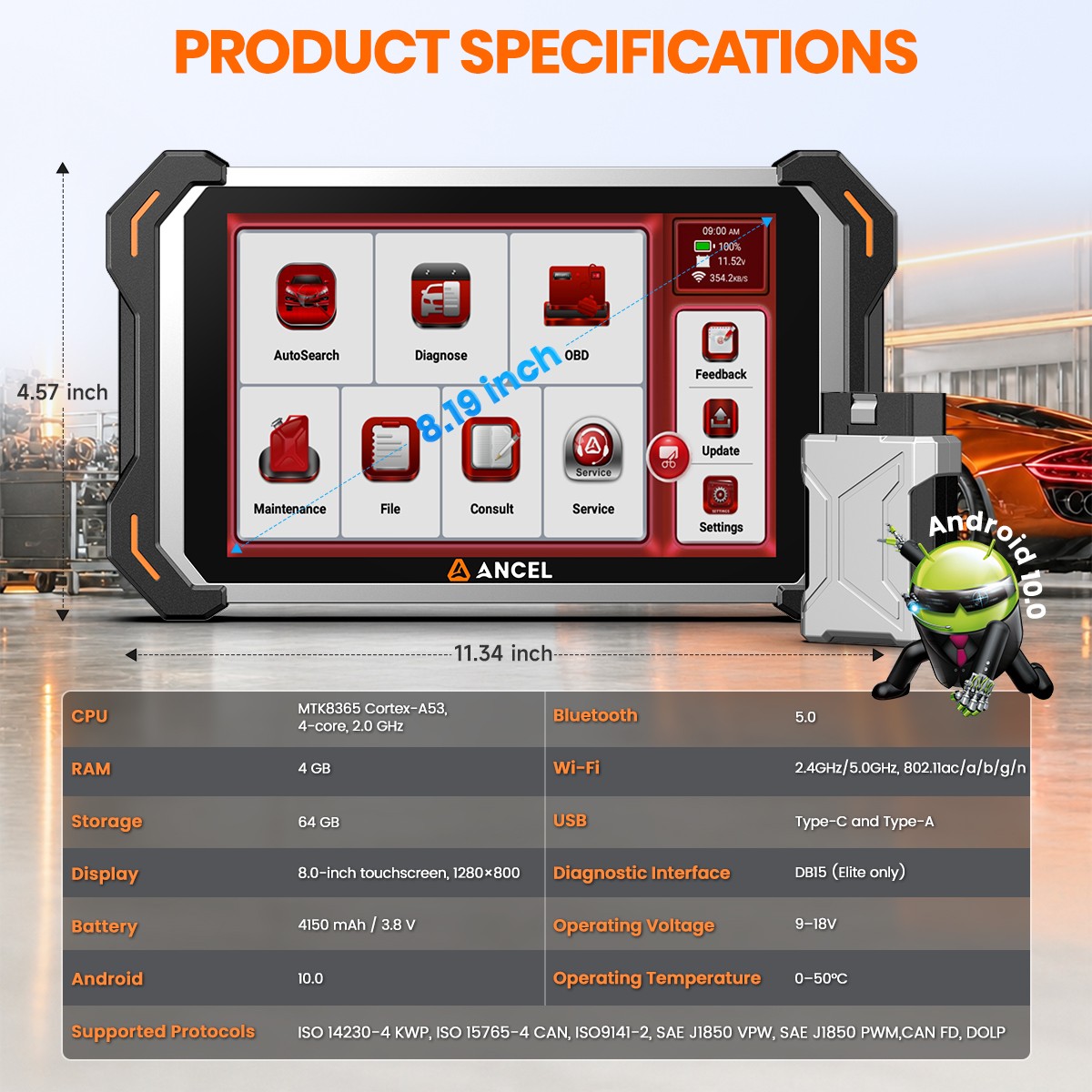 ANCEL DS600 BT Full System Bidirectional Auto VIN OBD2 Scanner Tool CANFD & DOIP