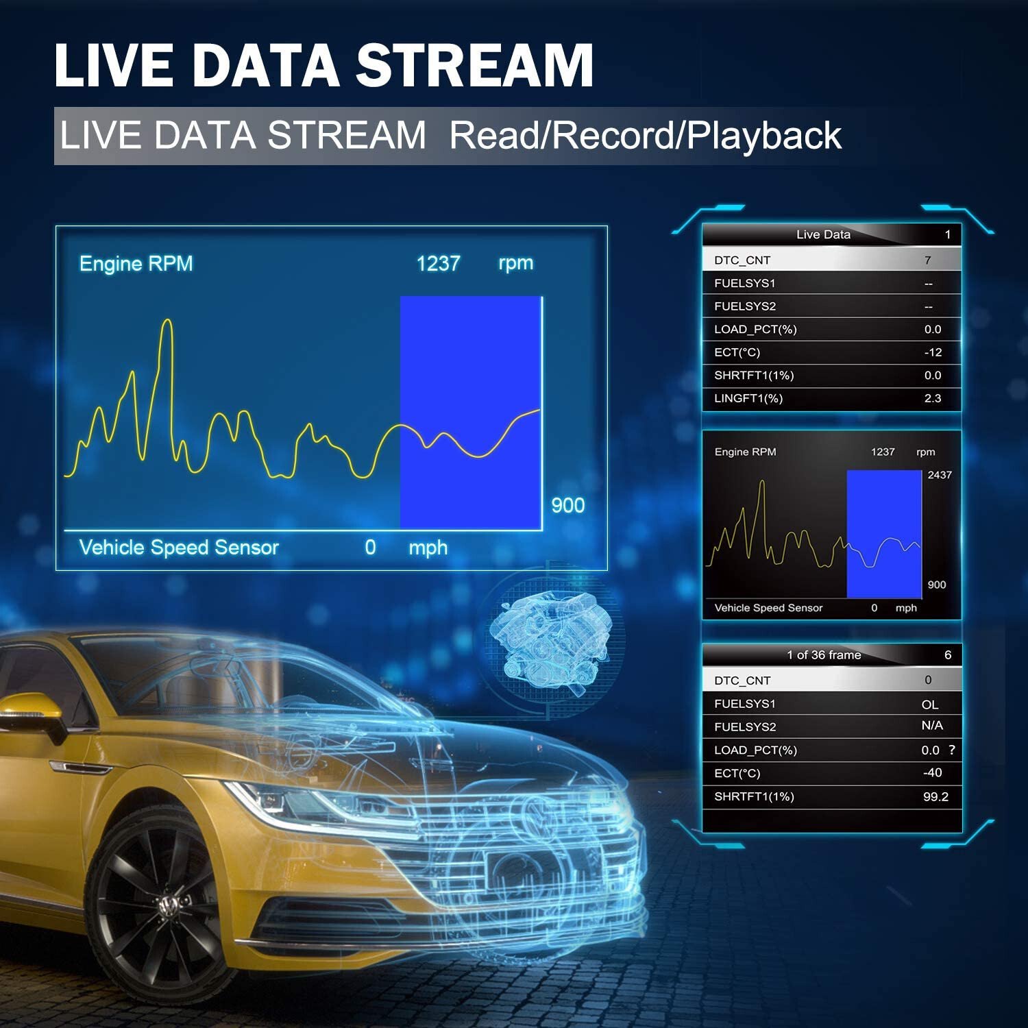 Auto Engine Trouble Code Reader OBD2 Scanner Diagnostic Tool Live Data Stream