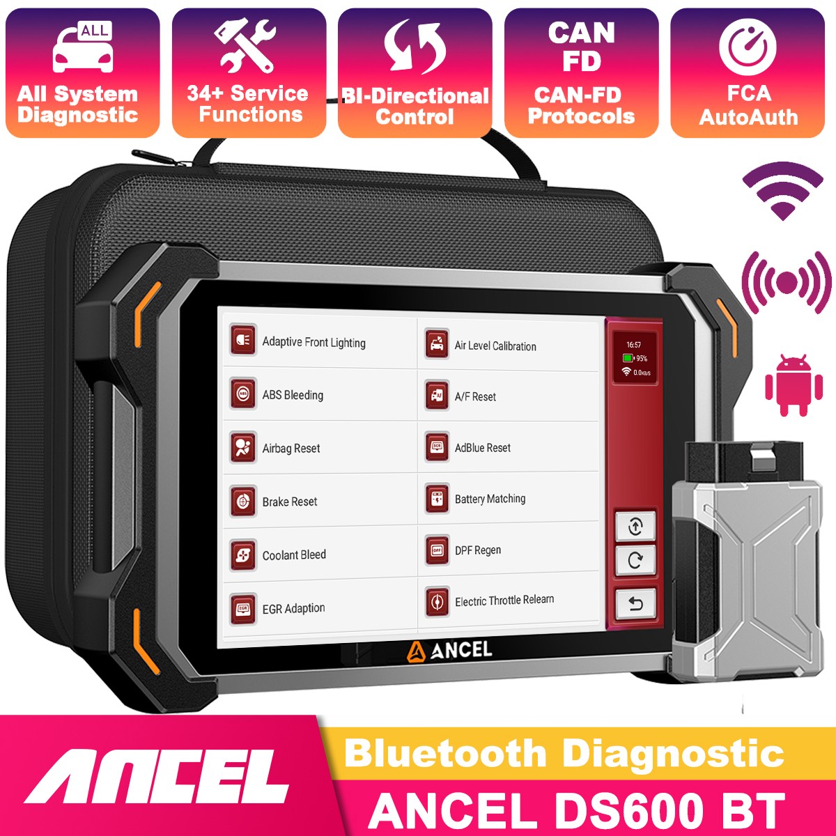 ANCEL DS600BT OBD2 Scanner Car Bidirectional Diagnostic Tool ECU Key Programming