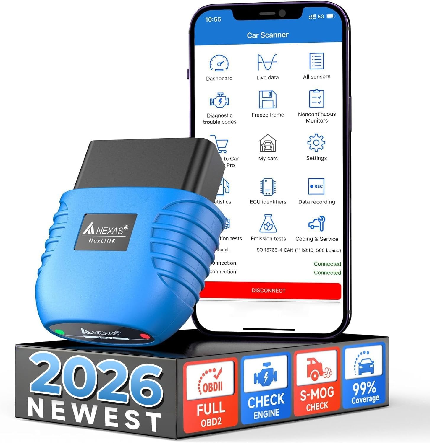 NEXAS NexLINK Bluetooth OBD2 Scanner for Car – Check Engine Light Code Reader