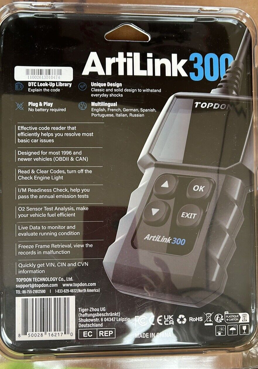TOPDON ArtiLink 300 Automotive Engine Light Check OBD2 Scan Tool Code Reader 295
