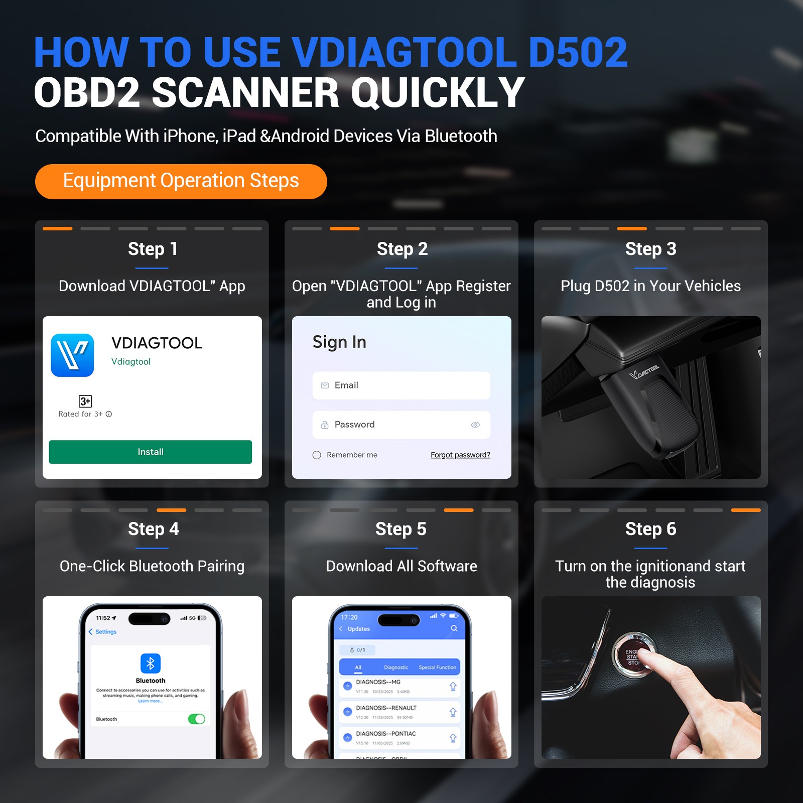 VDIAGTOOL D502 Bluetooth OBD2 Scanner Full System Car Diagnostic Tool For Ford